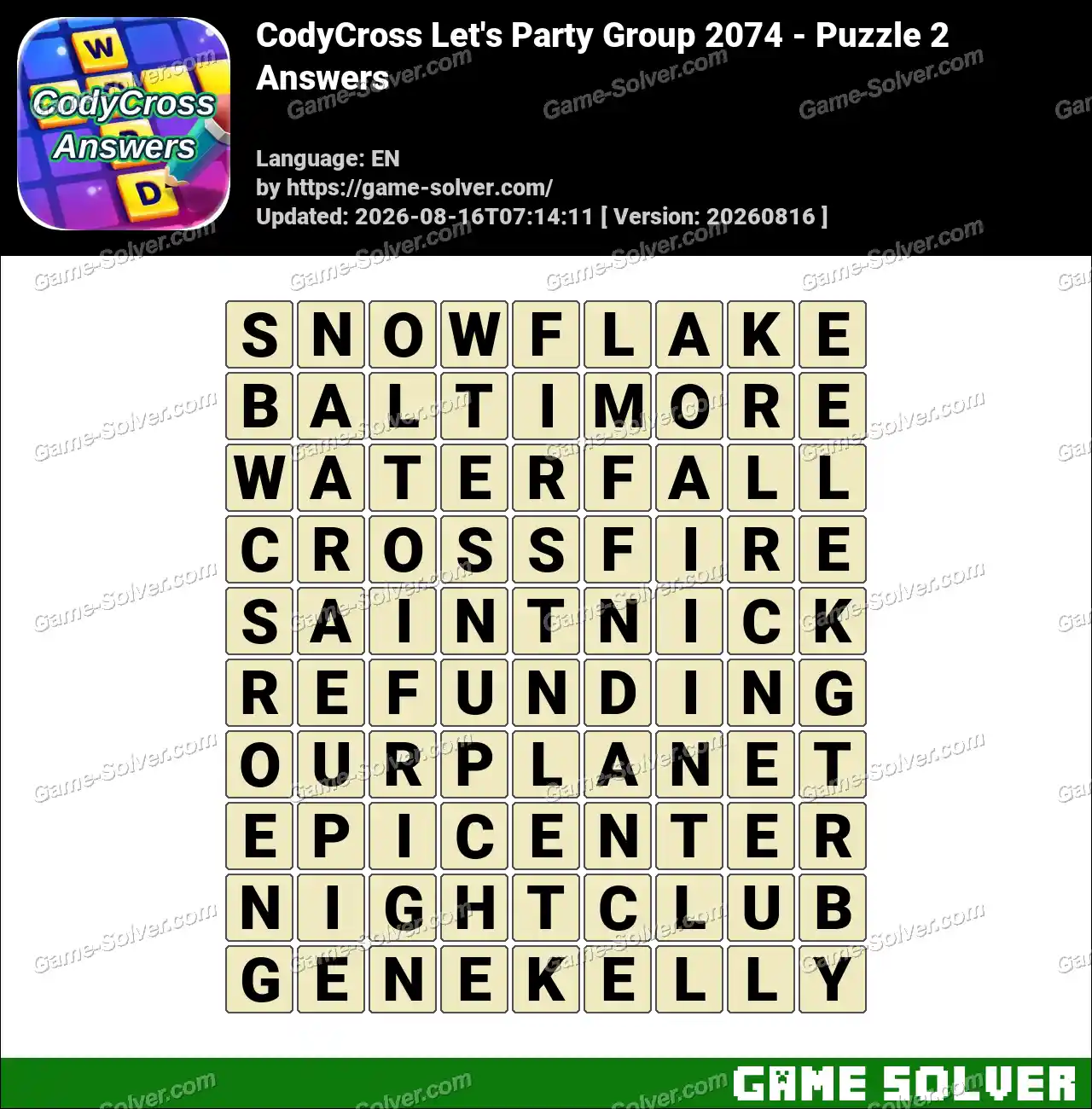 CodyCross Let’s Party Group 2074 – Puzzle 2 Answers